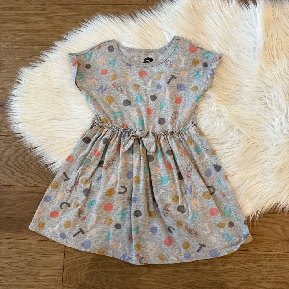 Dr. Seuss Gray Alphabet Polka Dot Kids Dress